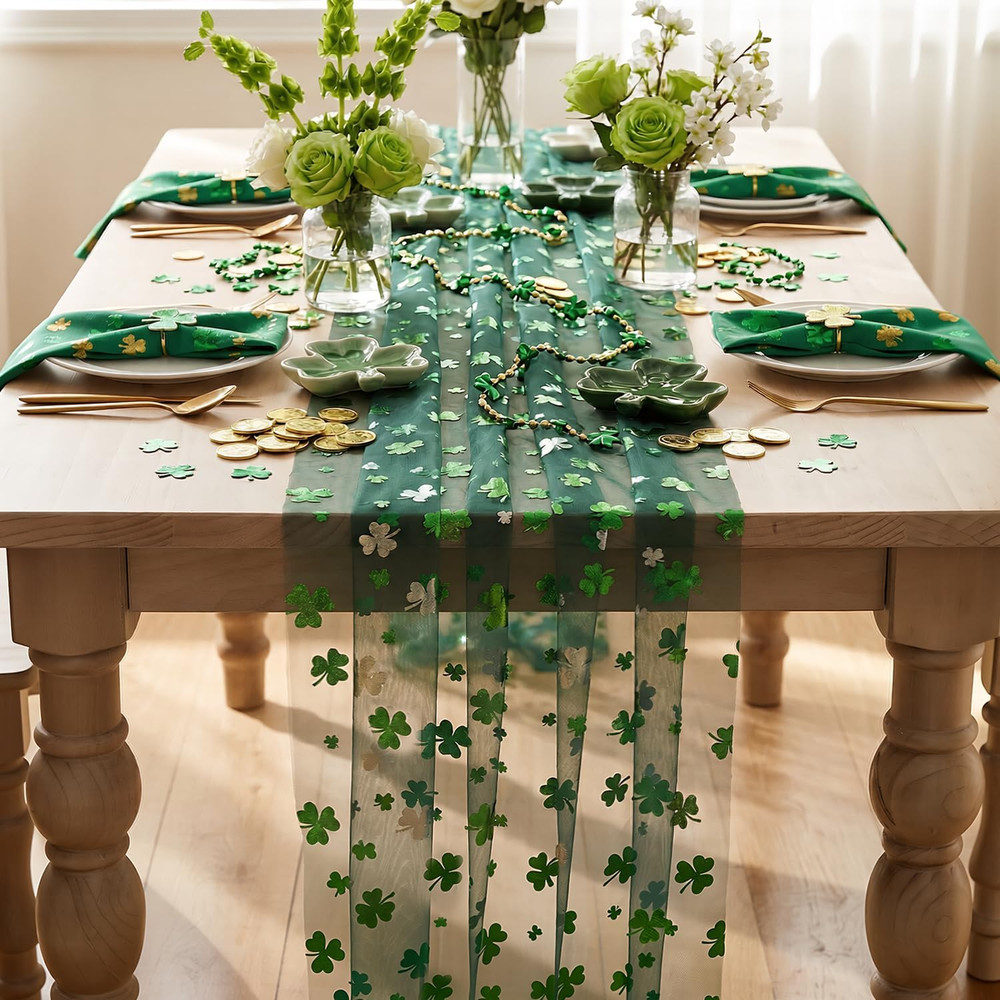 St.Patrick'S Day Decorations Shamrocks Table Runner Kitchen Gift 28"x120"
