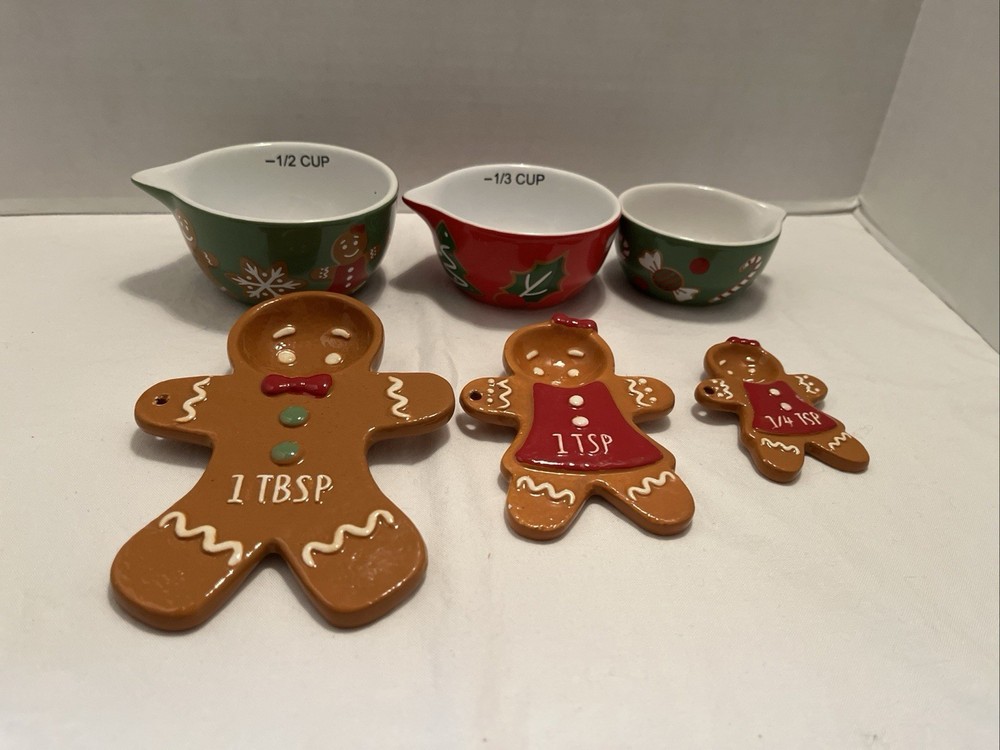 Holiday Time Nesting Measuring Cups Gingerbread Ceramic Measuring Nesting Spoons