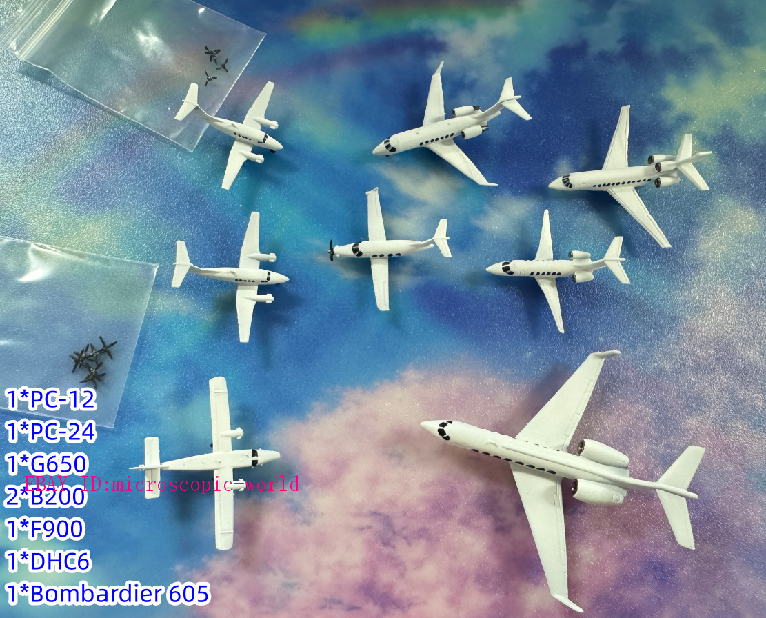 8Pc 1/500 Scale Aircraft Model 1*PC-12 1*PC-24 1*G650 2*B200 1*F900 1*DHC6 1*605