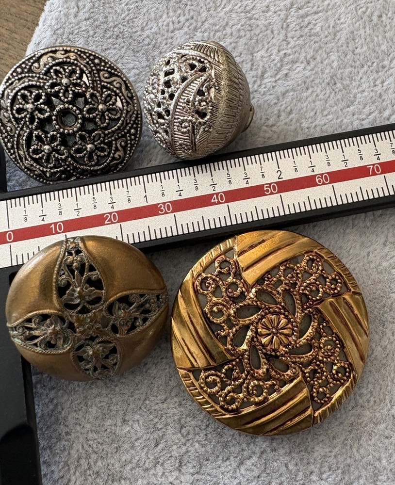 4 Antique Pierced Open Work Buttons lot ~ Mirror back