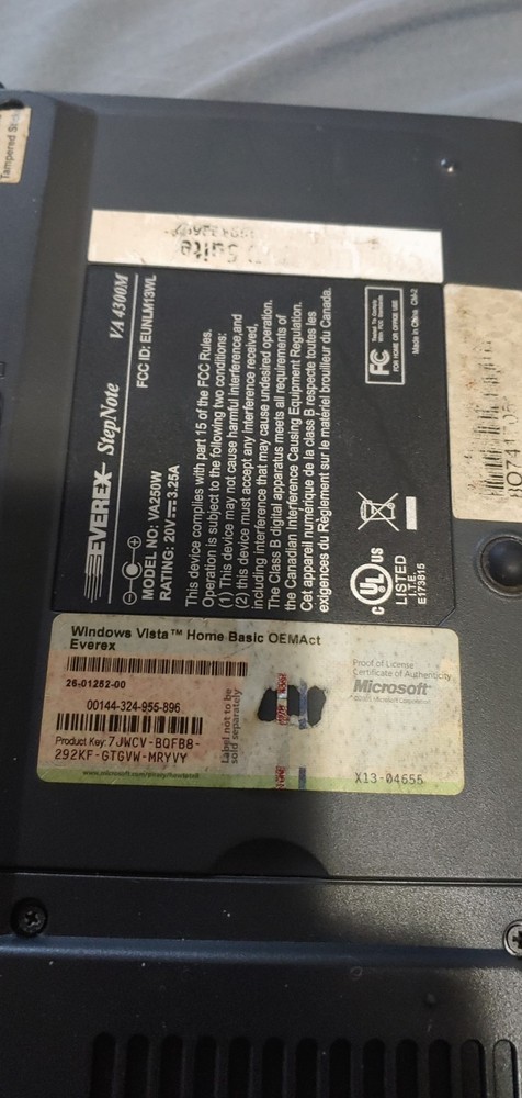 Powers On 2005 14'' Everex StepNote VA4300M Laptop Computer NO Power Cord
