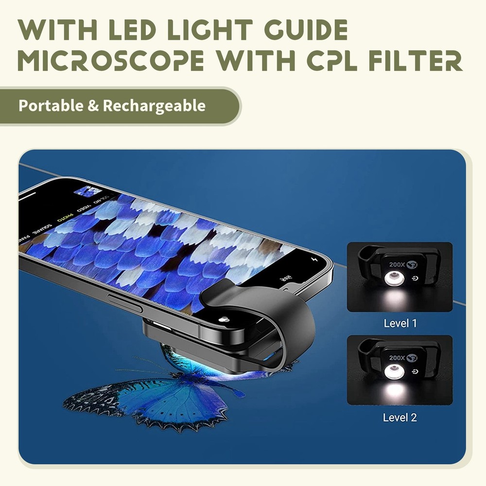 200X Cell Phone Microscope Accessory with Window Microscope, Portable 5270