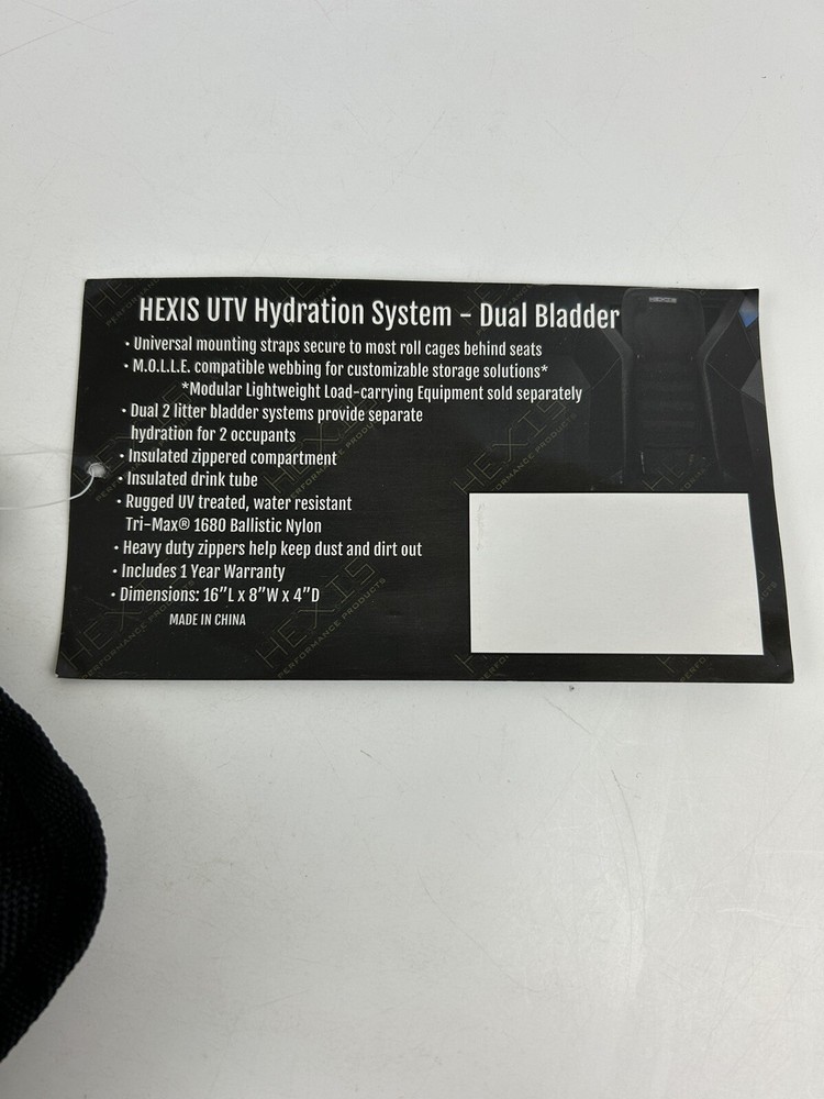HEXIS UTV Hydration System Dual 2L Bladders Water Resistant Ballistic Nylon