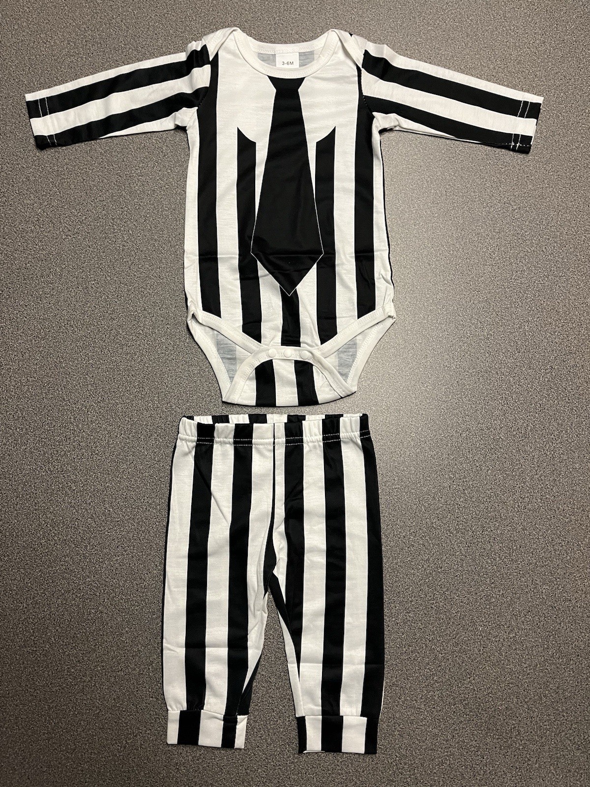 New Beetlejuice Infant Baby Halloween Costume Bodysuit with Printed Tie and Pant