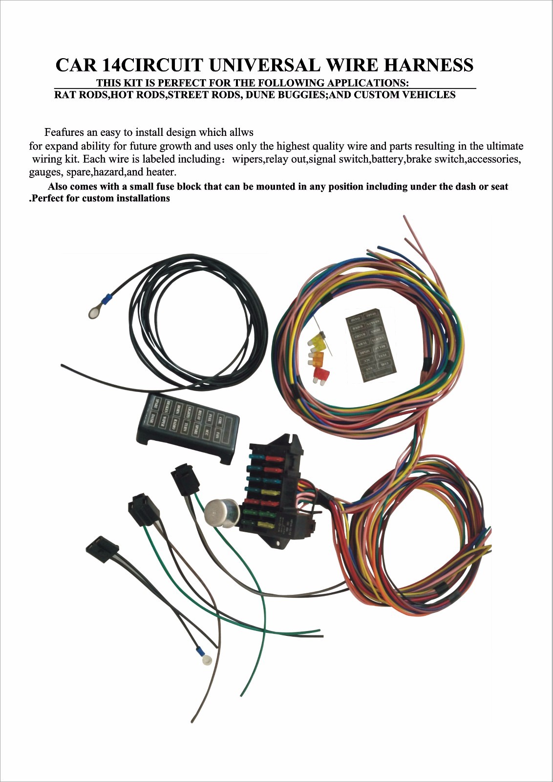 12-14 Circuit Universal Wiring Harness Muscle Car Hot Rod Street Rod XL Wires
