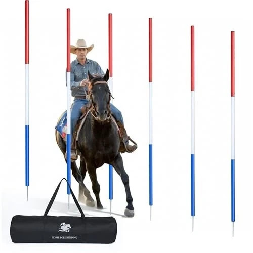 6 Pcs 6FT Pole Bending Poles for Horses, Adjustable With Ground-mounted