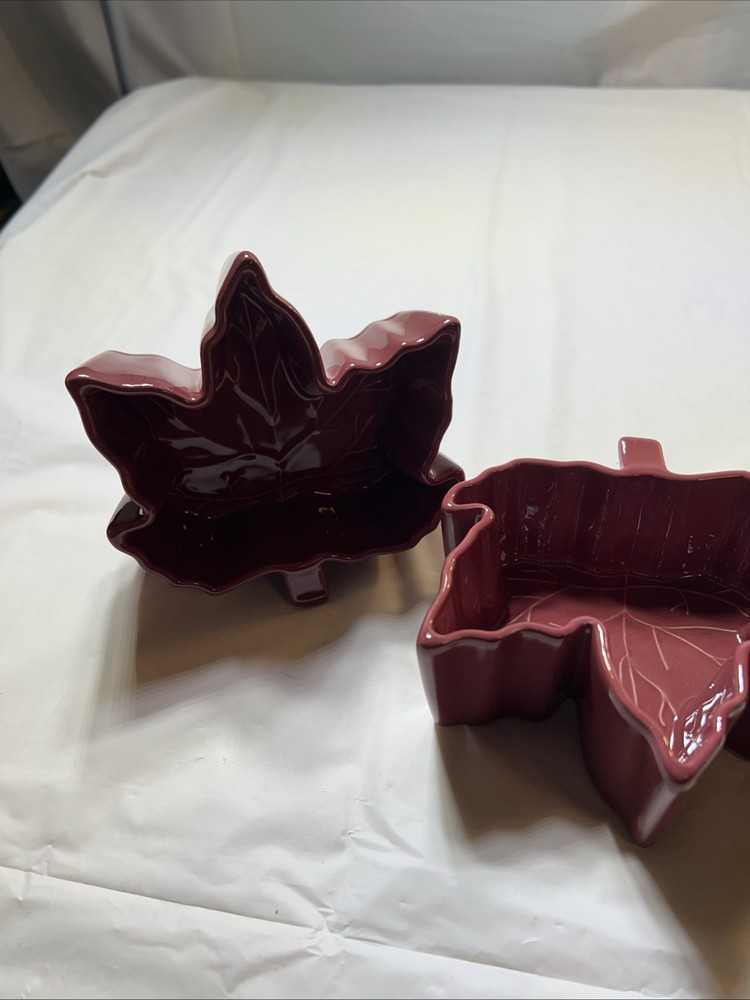 Set Of 2 Maroon Leaf Mini Ramekins