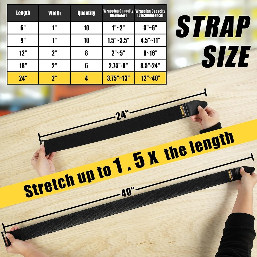 Cinch Straps, 2" x 24" 4 Pack Elastic Hook and Loop Storage Strap for Extensi...