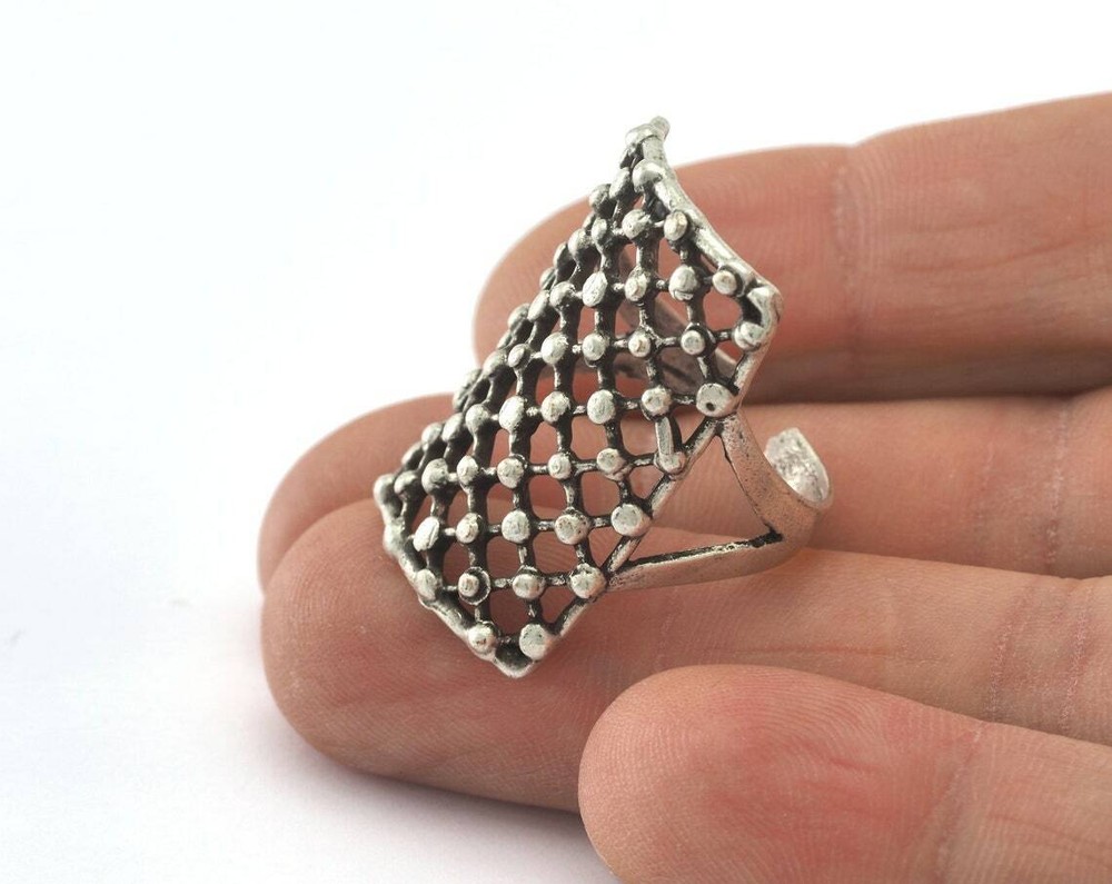 Dotted Ring Adjustable Antique Silver Plated brass (18mm 8US inner size) 2755