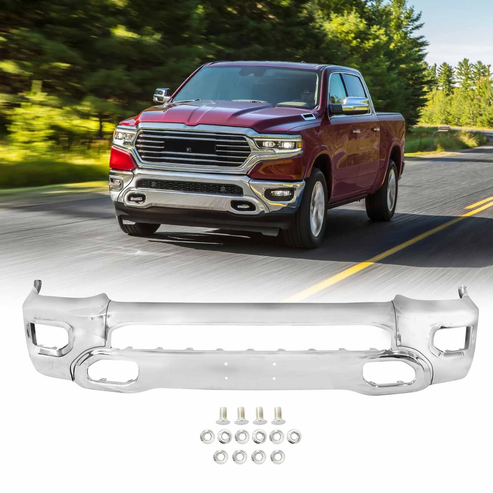 Steel Front Bumper Face Bar For 2019-2023 RAM 1500 Chrome CH1002407