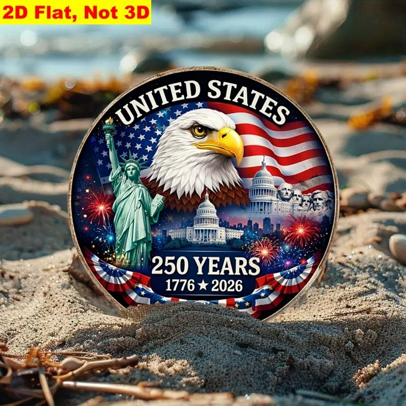 American Bicentennial Plus 50 Metal Sign Patriotic Eagle & Landmarks Wall Art