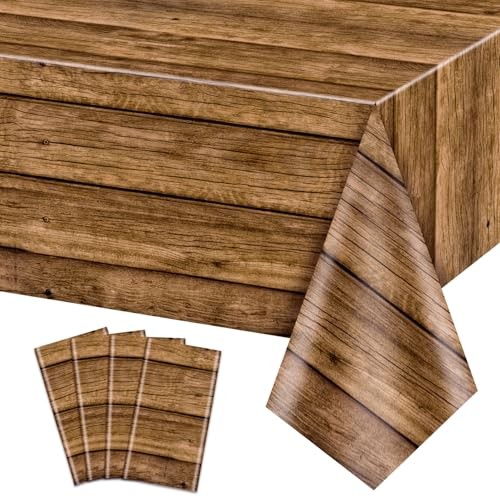 4Pcs Wood Tablecloth Rustic Table Covers, Rectangular Table Decoration Brown