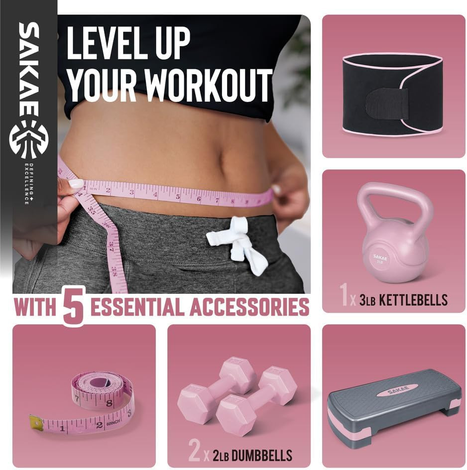 Adjustable Height Aerobic Stepper Set, Multiple Bundle Options with Dumbbells, K