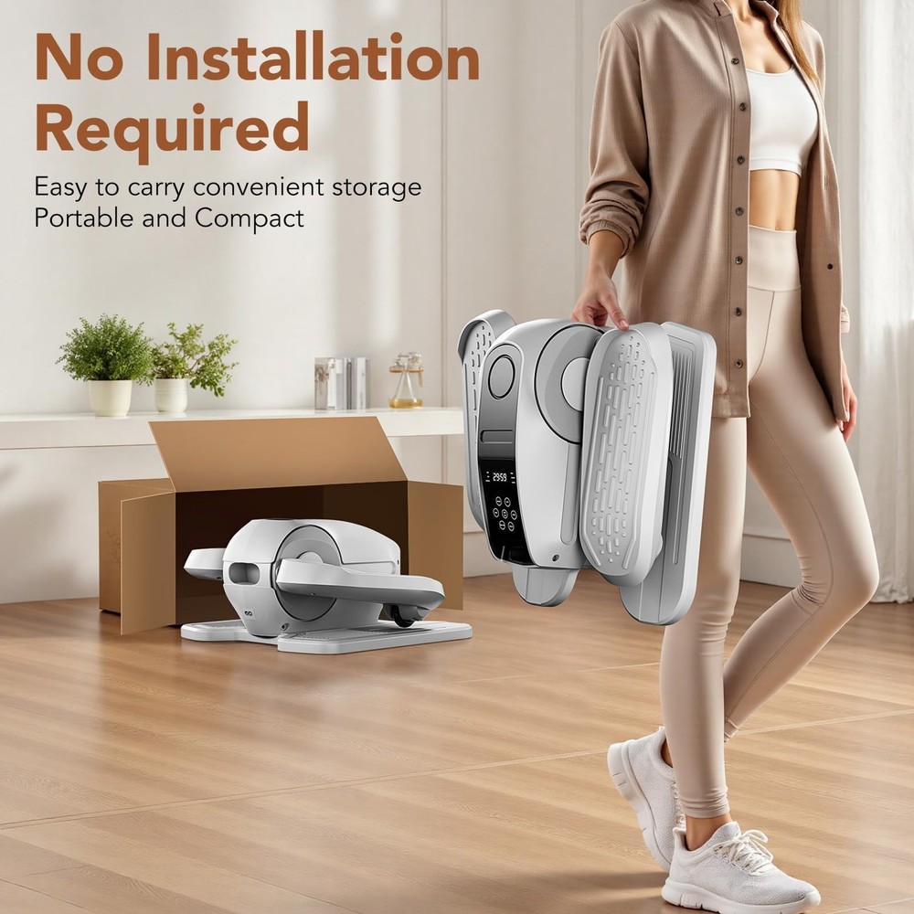 Under Desk Elliptical Exercise Machine, Mini Medium, Black and White