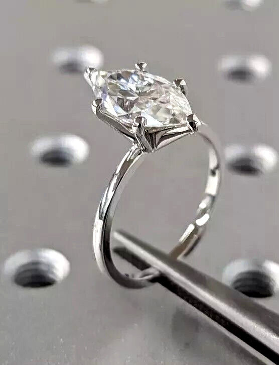 6.30Ct Marquise Cut Lab Created Diamond Engagement Solitaire Ring 925 Silver !