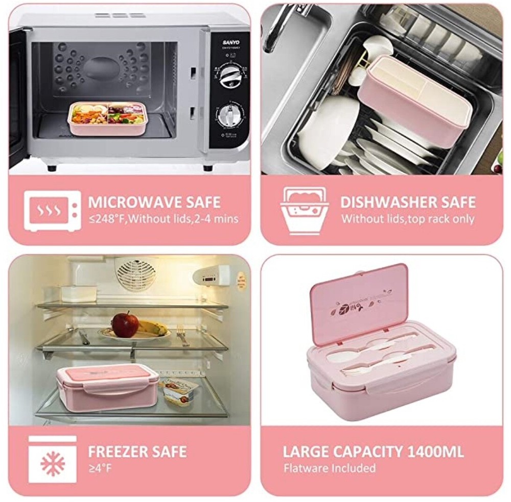 Pretty Pink Plastic Lunch Box Set with Plastic Utensils 🌸