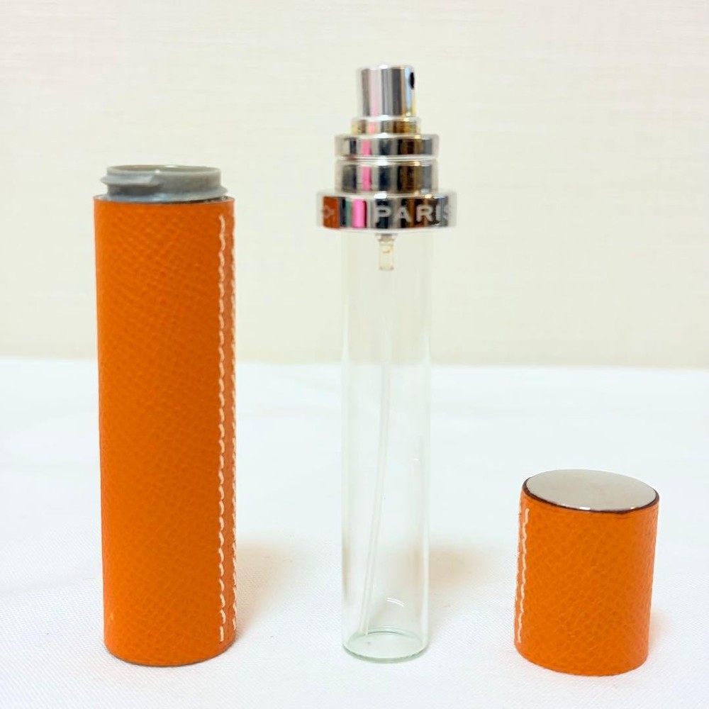 HERMES Paris Atomizer Perfume Case Epsom Orange Leather Gold Hardware w/Box