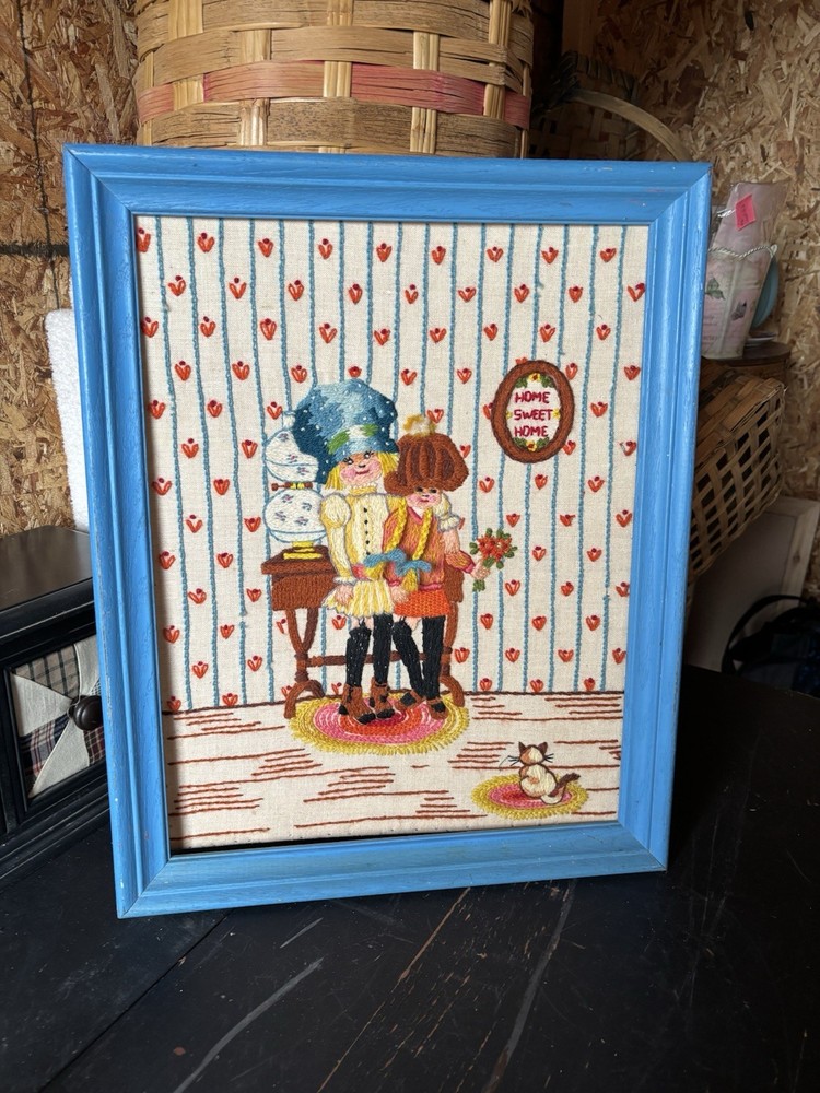Vintage needlepoint in frame