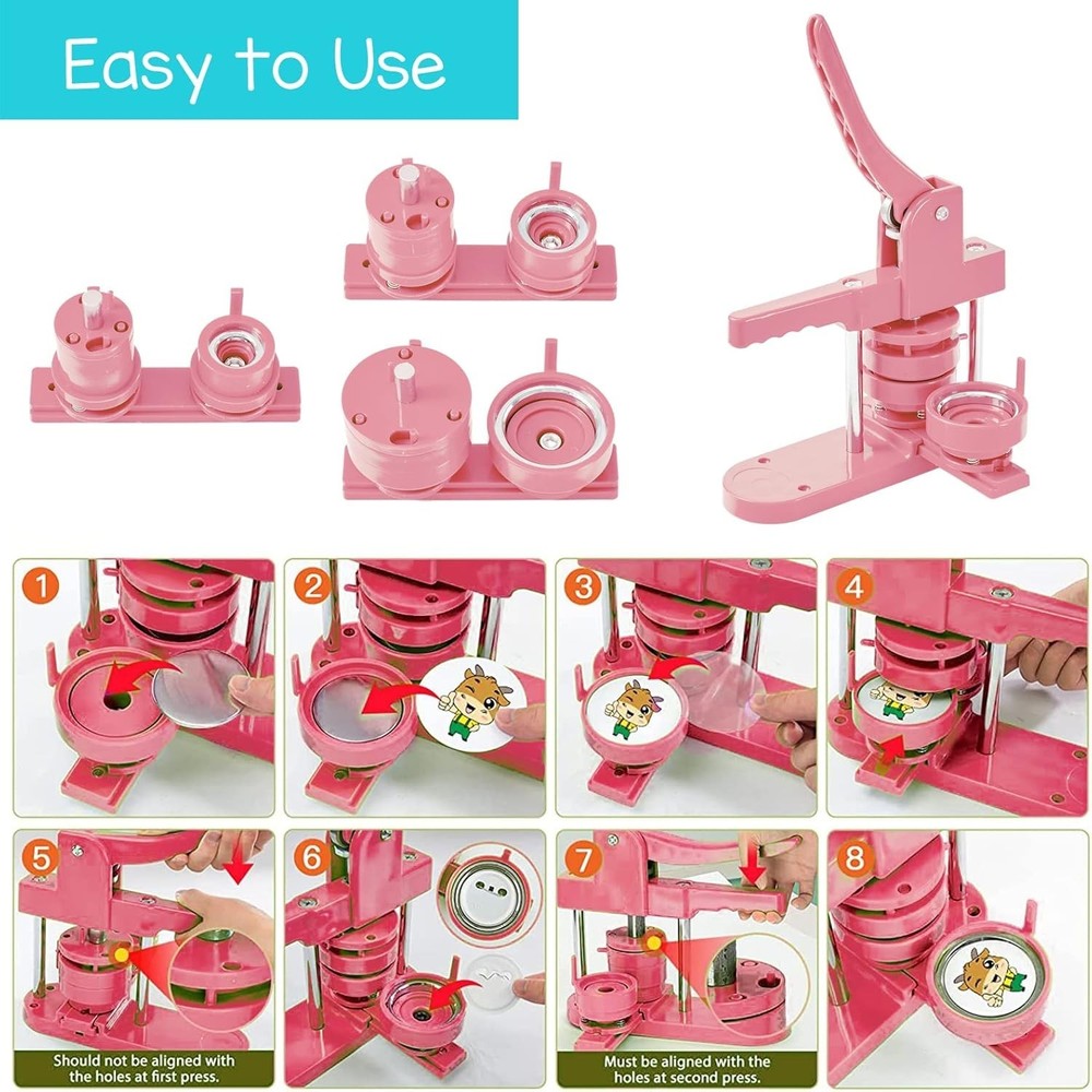 Pro Button Pin Maker Machine - 3 Mold Sizes, 300pc Kit, Labor-Saving