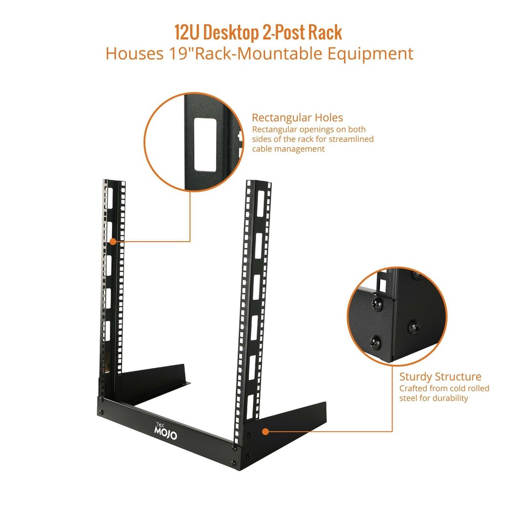 2 Post 12U Desktop Server Rack Small Open Frame Rack for 19in AV/Data/Audio/S...