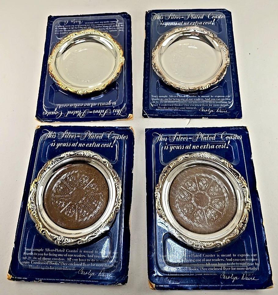 4X SILVER-PLATED 4" COASTERS VINTAGE