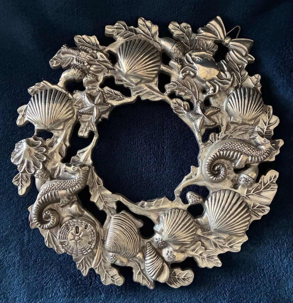 Silverplate Sea Life Shells Seahorse Wreath, Trivet