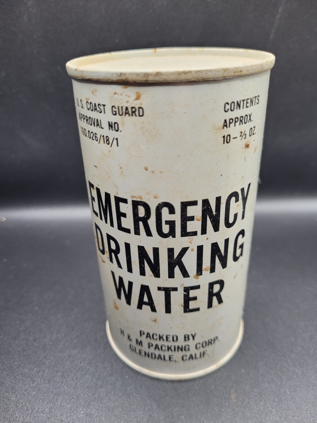 1959 Bomb Shelter Fallout Civilian Cold War 10oz Emergency Drinking Water Tin