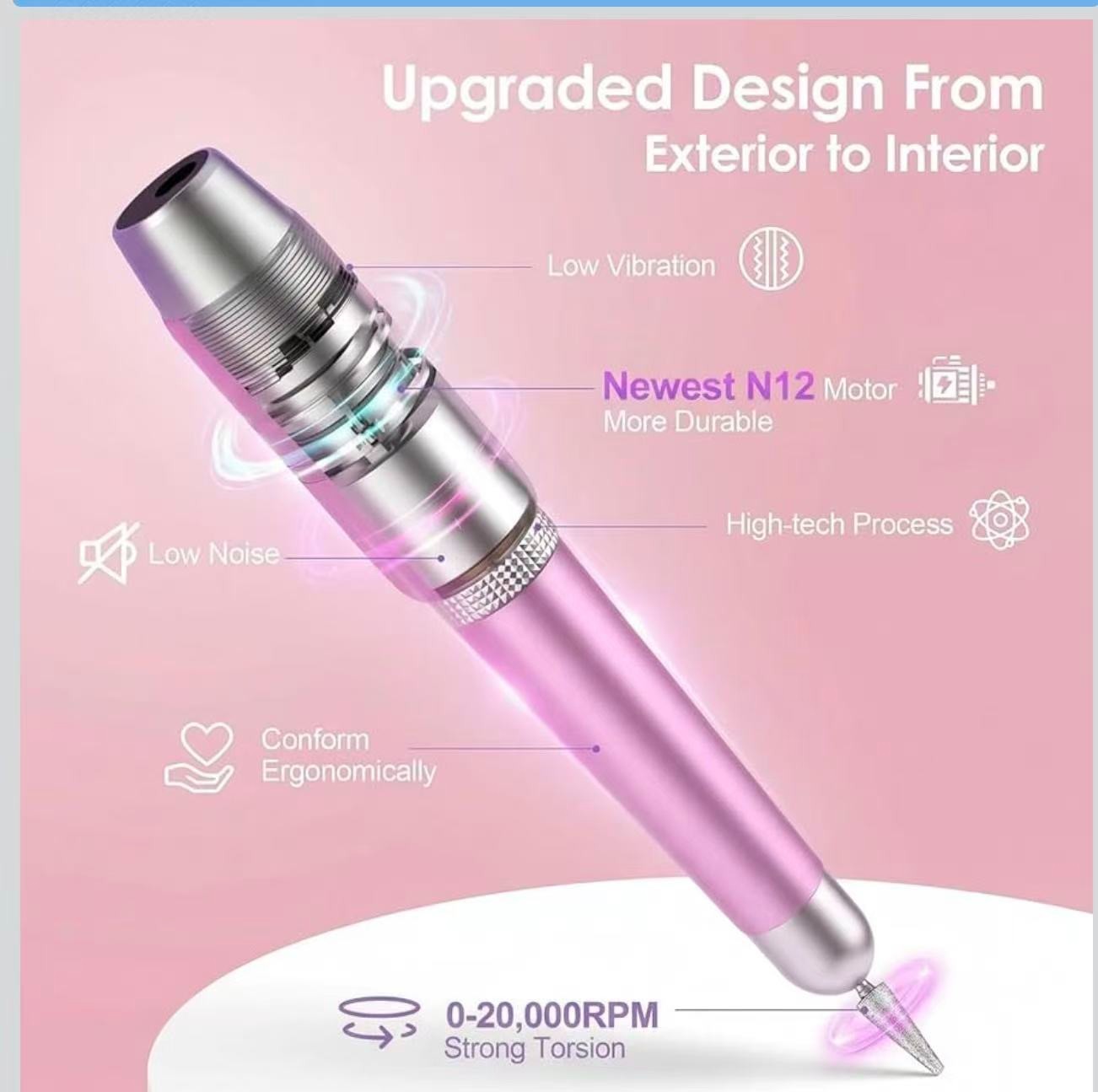 USB Electric Nail Drill, Portable Electric Nail File for Acrylic Gel Nails, Prof