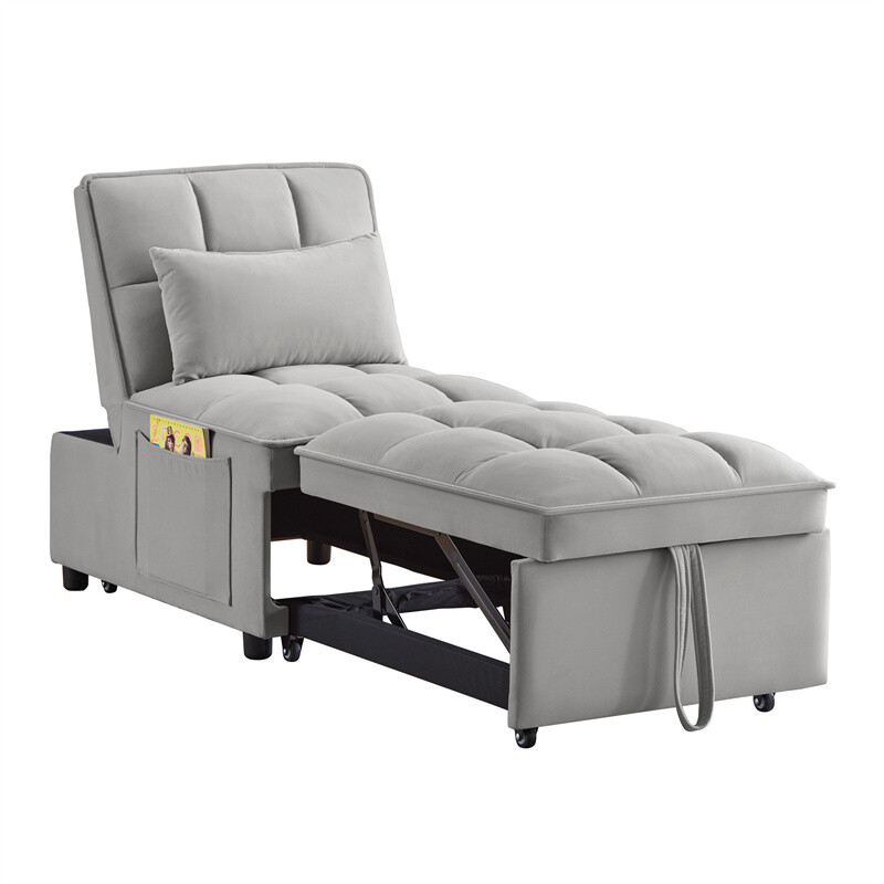4-in-1 Multi-Function Single Sofa Bed, Sleeper Sofa Pull Out Couch Bed w/Pillows