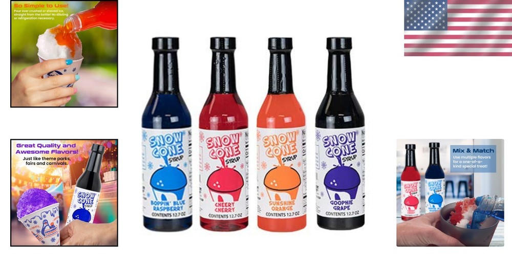 Instant Enjoyment 4 Pack Sno-Cone Syrups - Cherry, Grape, Orange & Raspberry
