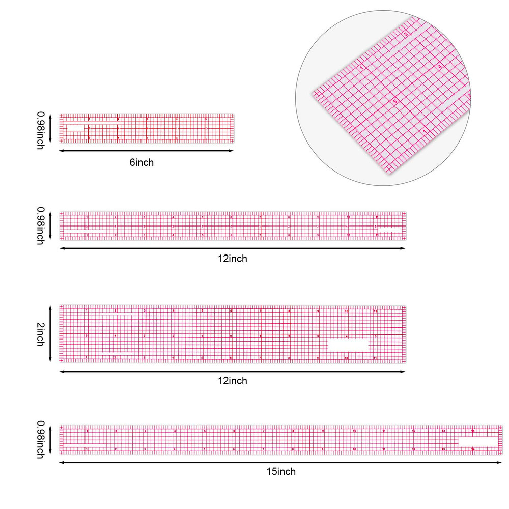 Pelopy 4 Pieces Clear Plastic Ruler Grid Transparent Ruler Plastic Straight