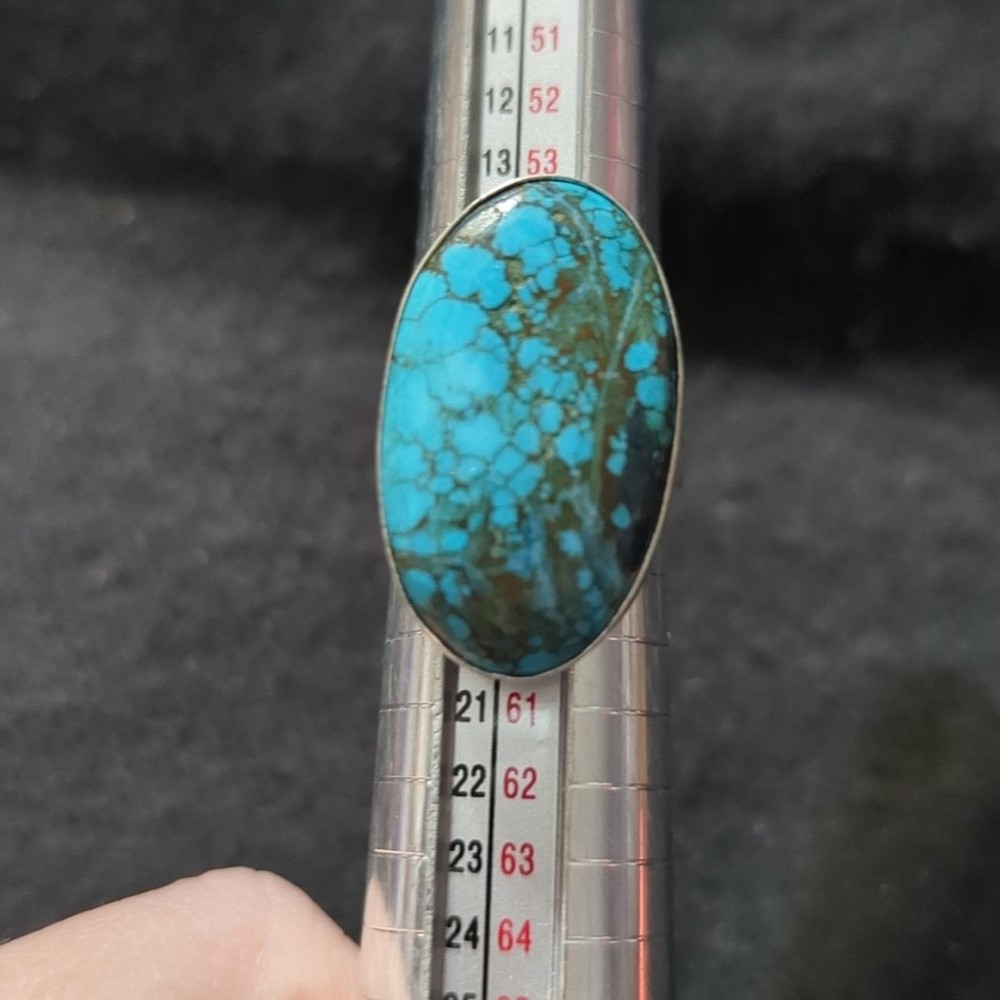 Silver Plated Blue Chocolate Turquoise Gemstone Oval Statement Ring - Size 8-10