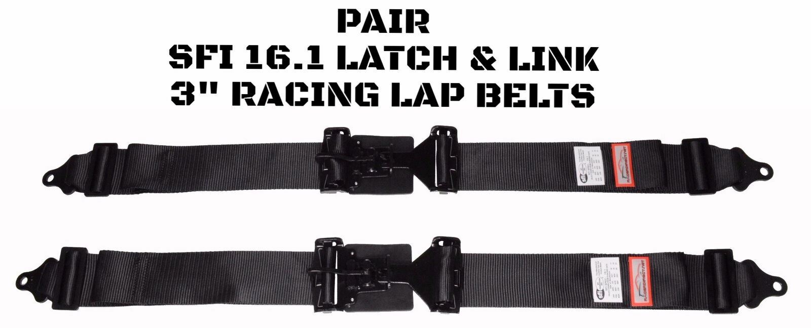 TWO POINT LAP BELTS SIGNATURE SERIES BLACK RACING LATCH & LINK BOLT / WRAP
