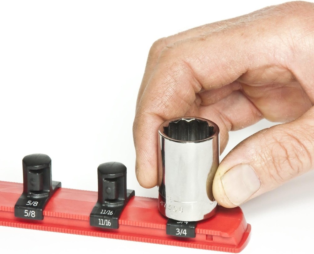 Ernst 18-Inch Socket Organizer with Twist Lock Clips - Secure & Durable Red