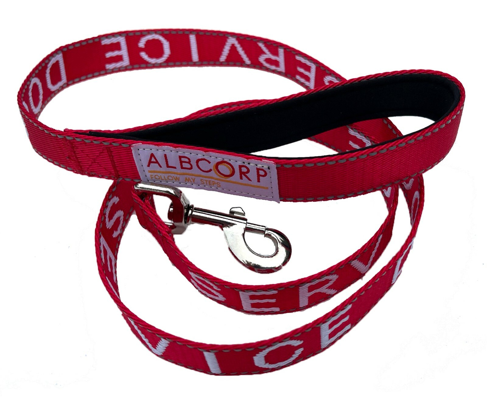 Albcorp Service Dog Leash - Embroidered- Padded Neoprene Handle and Reflective
