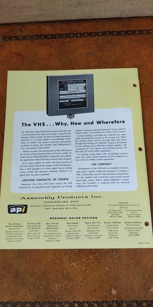 1959 ~ API Assembly Products INC ~ Bulletin 104-E ~ Inter-relays