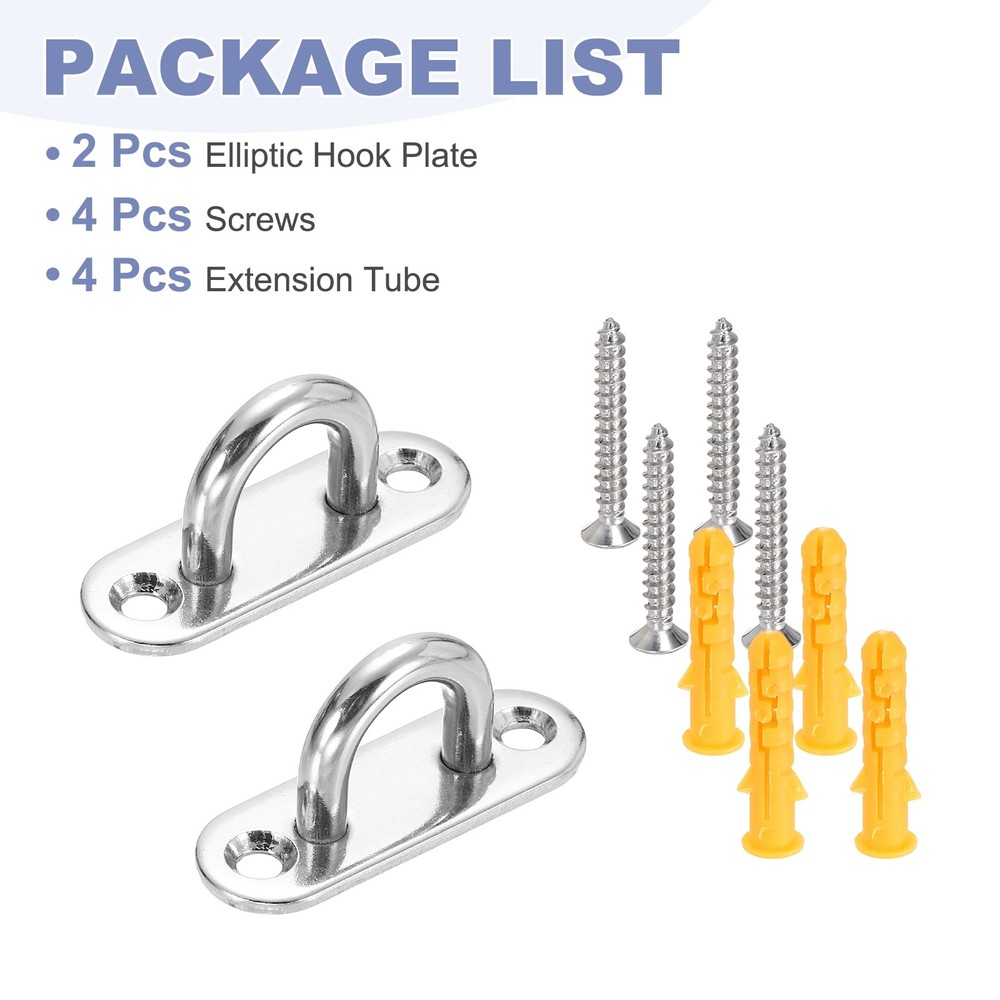 2Pcs M5 Eyelet Bracket Set Elliptic Hook Plate and Hook, Silver