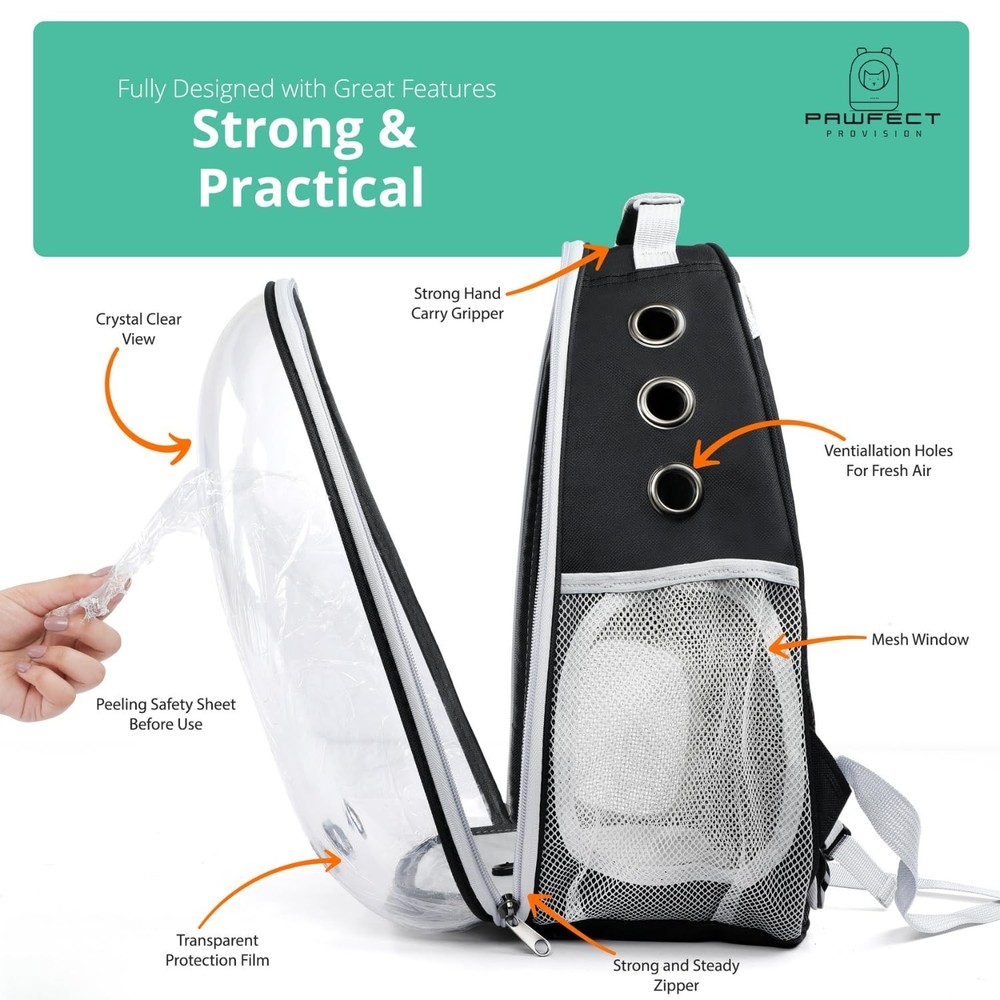 Cat Backpack Carrier with Collapsable Dog Bowl, Cat Collar & Interactive Cat ...