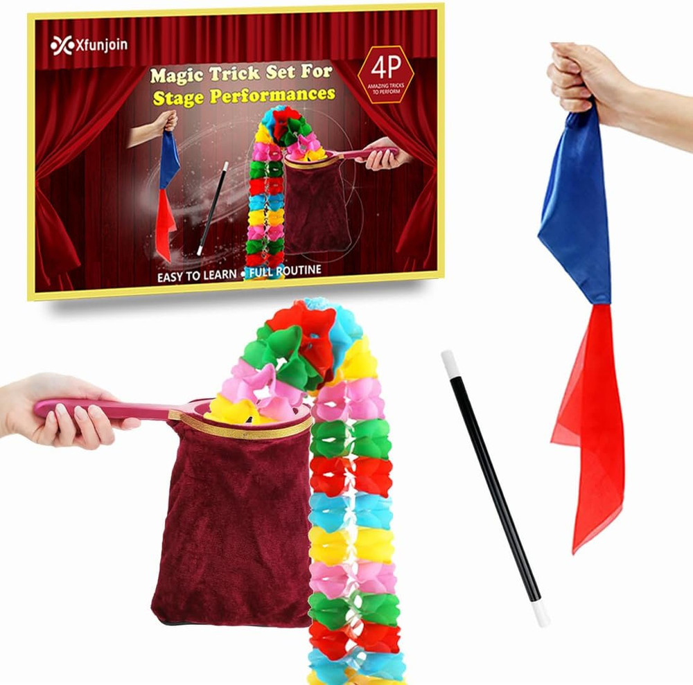 4Pcs Magic Trick Set for Stage Performances | Easy Magic Kit with Change Bag Rou