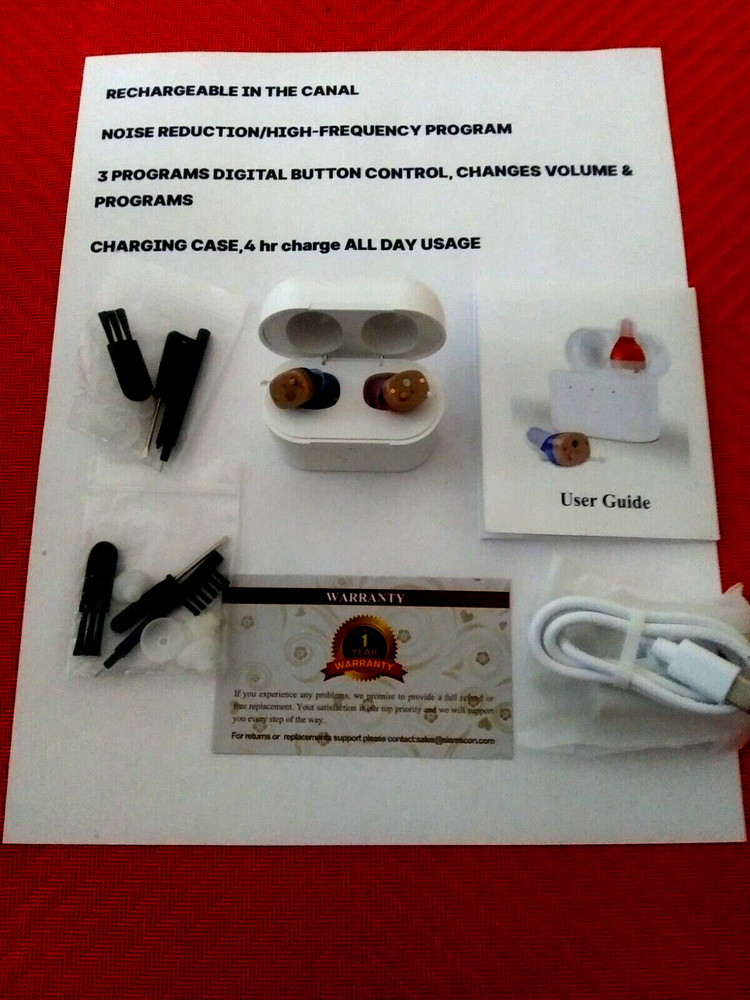Two RECHARGEABLE 3 programs MINI canal HEARING AMPLIFIERS USA FITS BOTH EARS