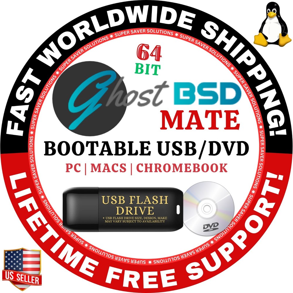 GHOSTBSD, LINUX LIKE OS LATEST MATE, XFCE 64BIT BOOTABLE USB/DVD, MAC/PC FREEBSD