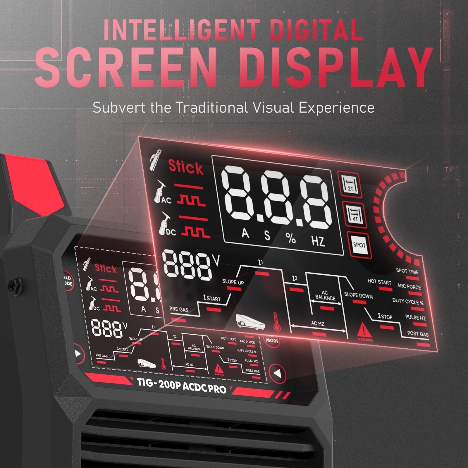 200A AC/DC 110/220V Aluminum Tig Welder with Pulse, Digital Inverter STICK/TIG