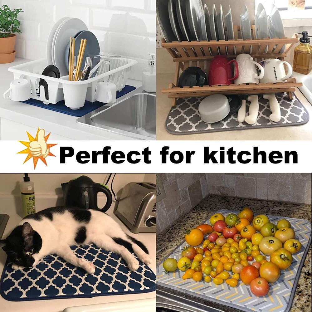 Dish Mat Drying Kitchen Mat 24" x 18" Reversible Microfiber Dish Drying Mat