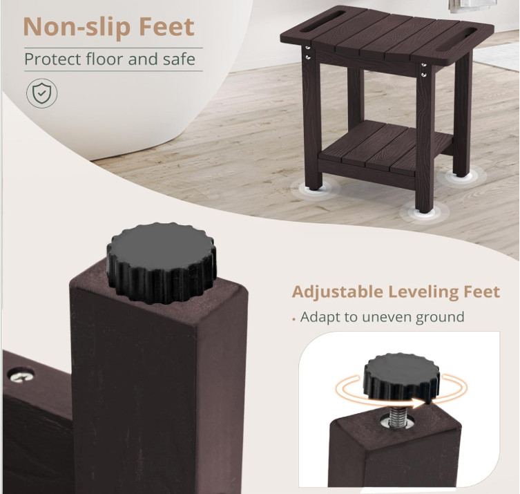 Banco de ducha con estante, impermeable y antideslizante, para interior o exteri