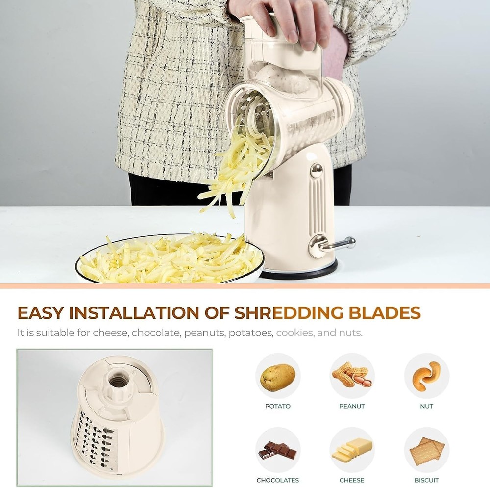 Rotary Cheese Grater with Handle Vegetable Shredder with 5 Interchangeable Bl...