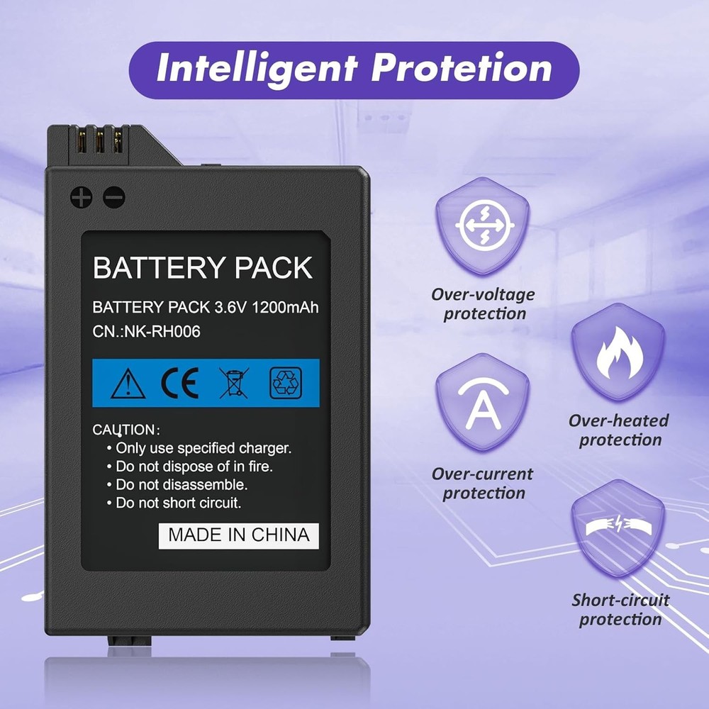 2Pcs Rechargeable Battery Pack Replacement for PSP 2000/3000/Lite/Slim Console,