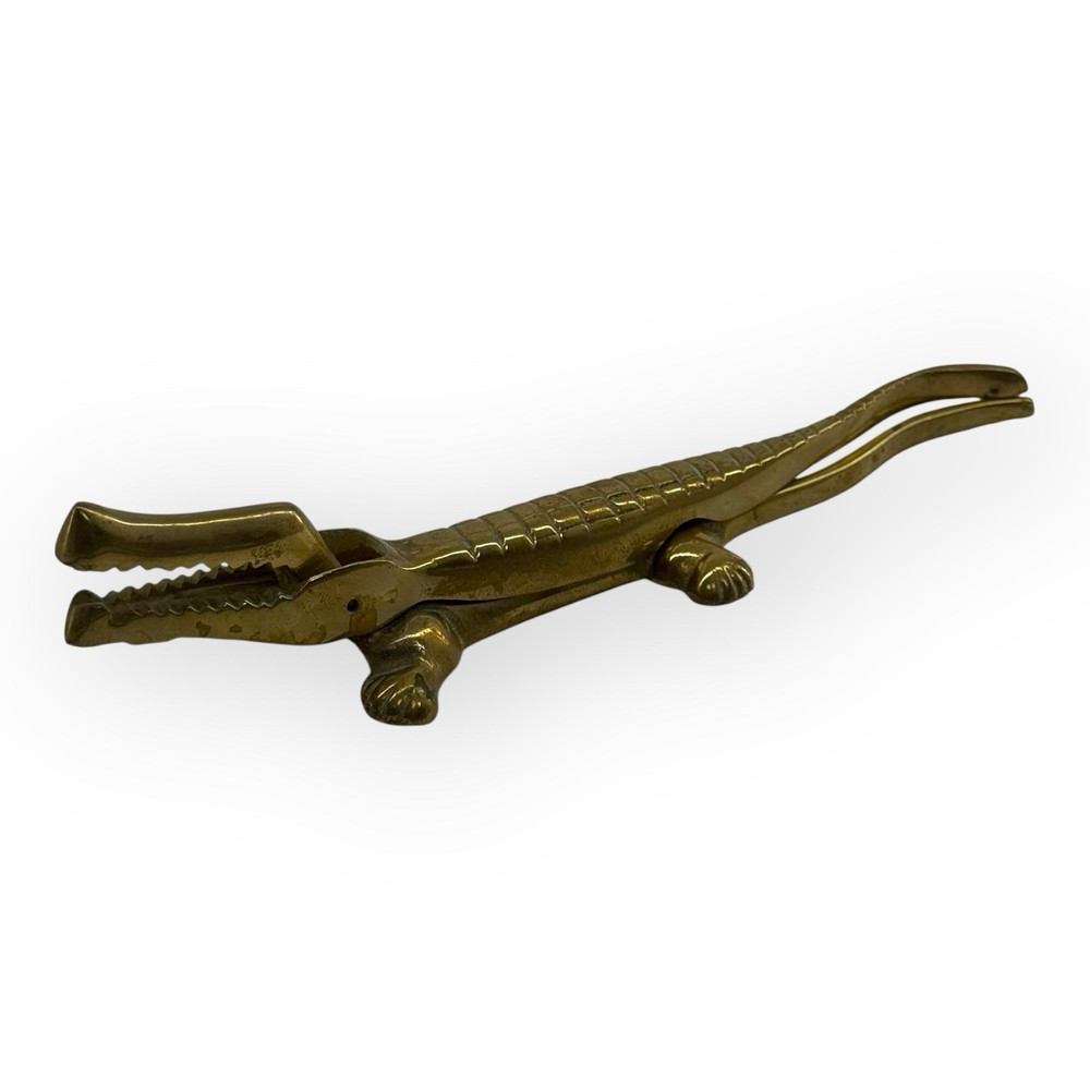 Solid Brass Alligator Nutcracker Seafood Crab Cracker 7.5" Figural MCM Vintage