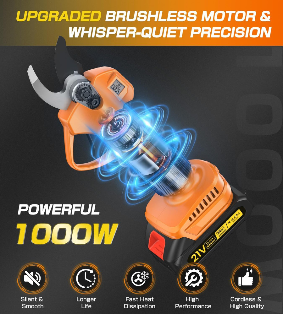 Electric Pruning Shears, Cordless Pruning Shears 1000W Brushless Power Shears 1.