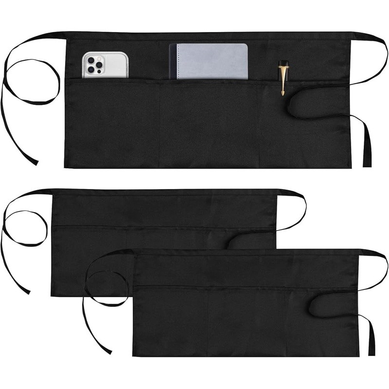 3 Pack Server Apron W/ Large Pockets Durable Polyester Kitchen Workwear New