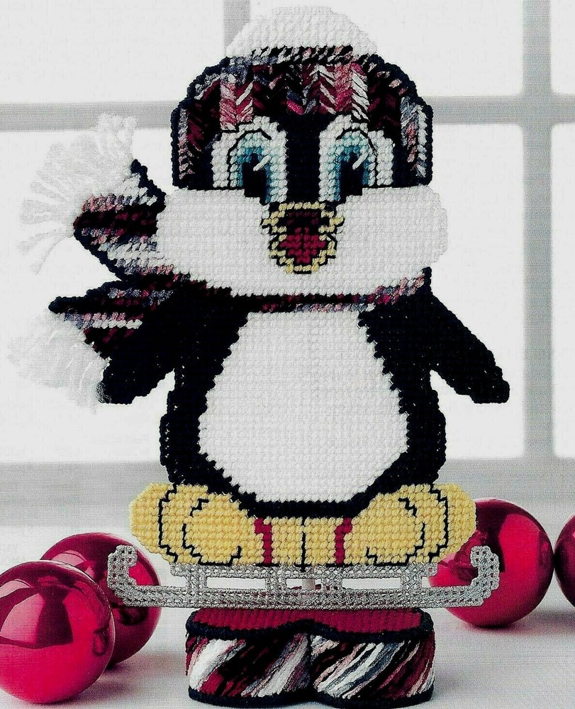 PERKY PENGUIN ON SKATES CHRISTMAS PLASTIC CANVAS PATTERN INSTRUCTIONS